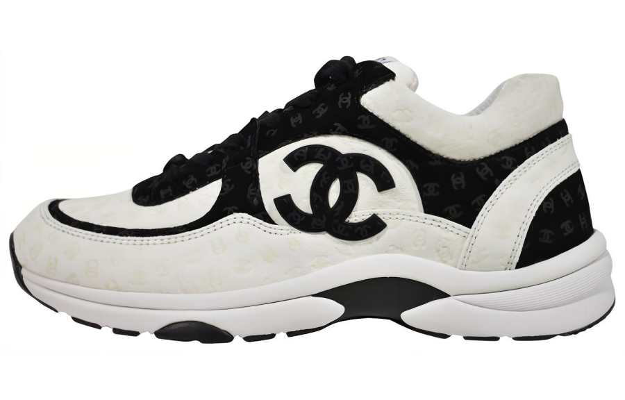 CHANEL CHANEL Cc Embossed Logo White Black Suede Women's