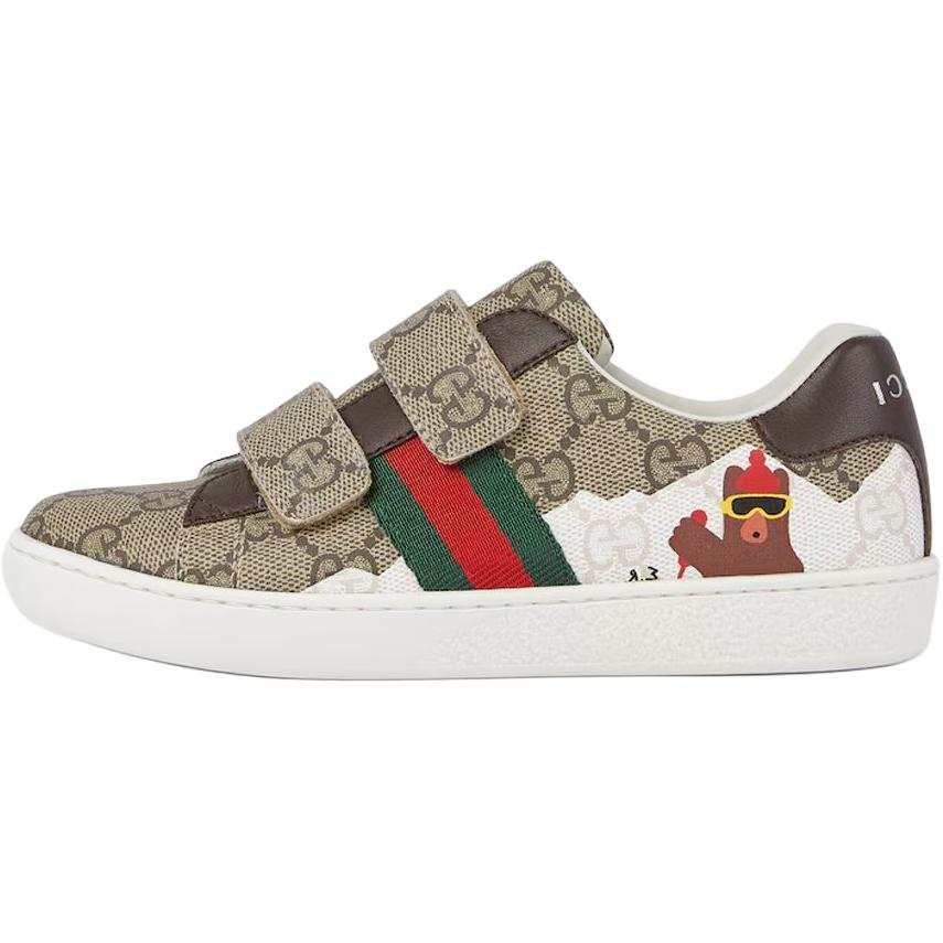 GUCCI ACE Leather Low top Kids' Skateboarding Shoes 2.3cm Beige Brown Kids'