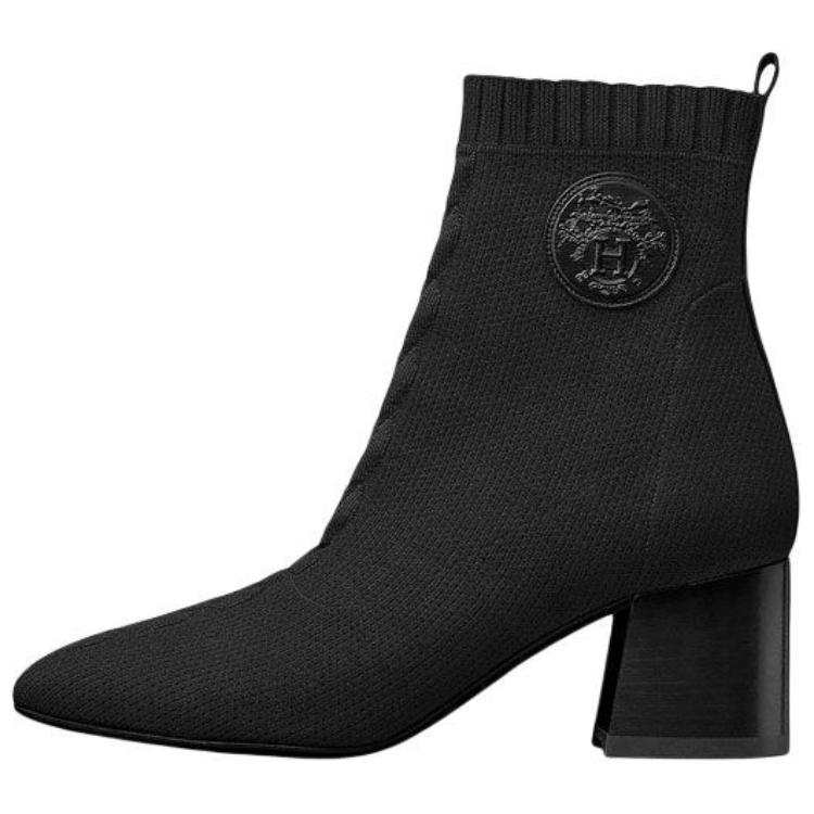 HERMES Volver Cotton Fabric Ankle Boots 6CM Women's Black