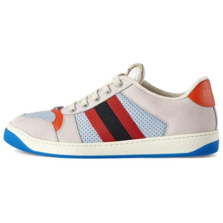 GUCCI Screener Lace Up Low top Stylish Skateboarding Shoes Men's Gray Blue Red