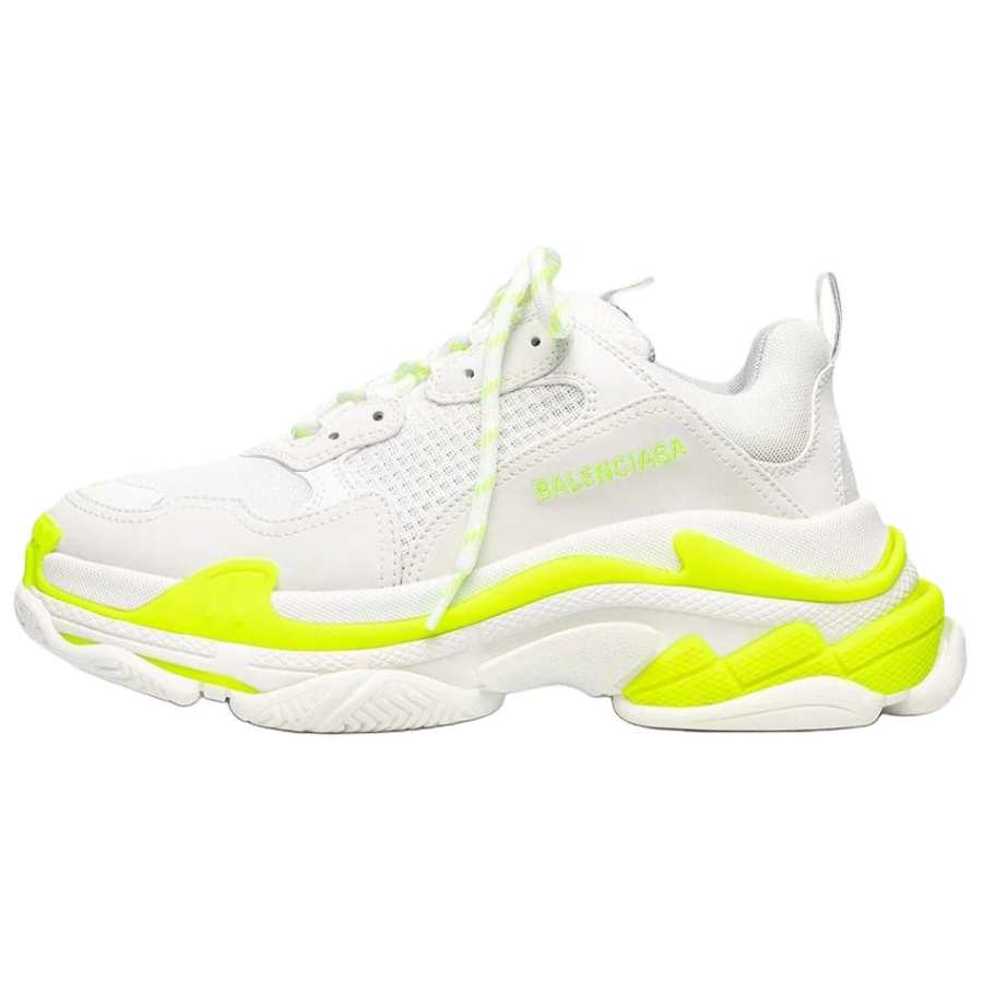 Balenciaga Triple S Leather Low top Chunky Sneakers Men's Neon Yellow