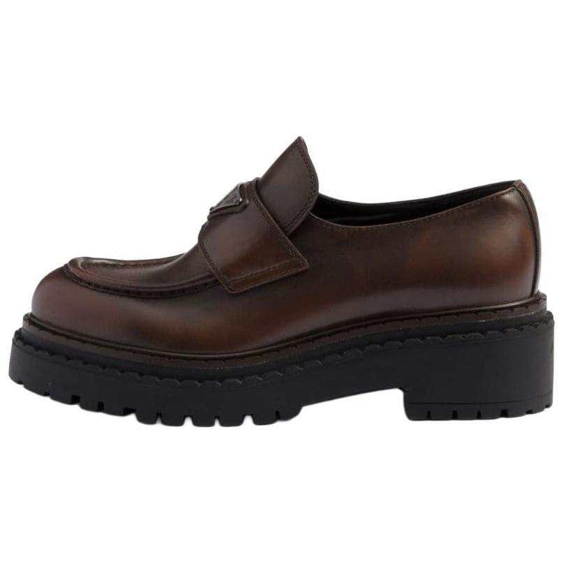 PRADA PRADA Leather Loafers 5.5cm Women's Dark Brown