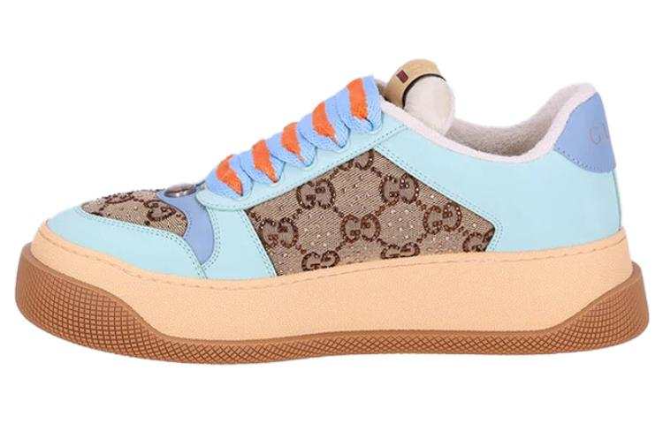 GUCCI Screener Jigglypuff, Distressed Shoes Leather Low top Stylish Skateboarding Shoes Women's Brown