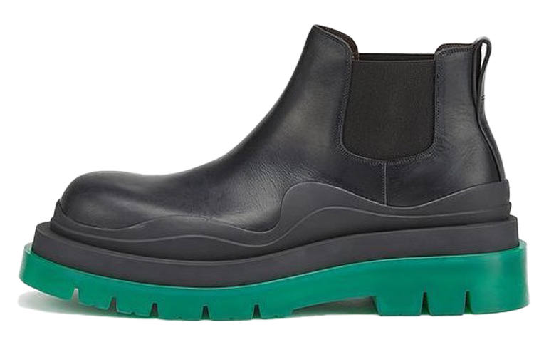 Bottega Veneta Leather Tire Chunky Sole Ankle Chelsea Boot Black Green