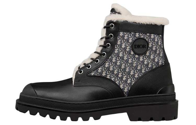 DIOR DIOR Explorer Ankle Boot Black Beige Black DIOR Oblique Jacquard