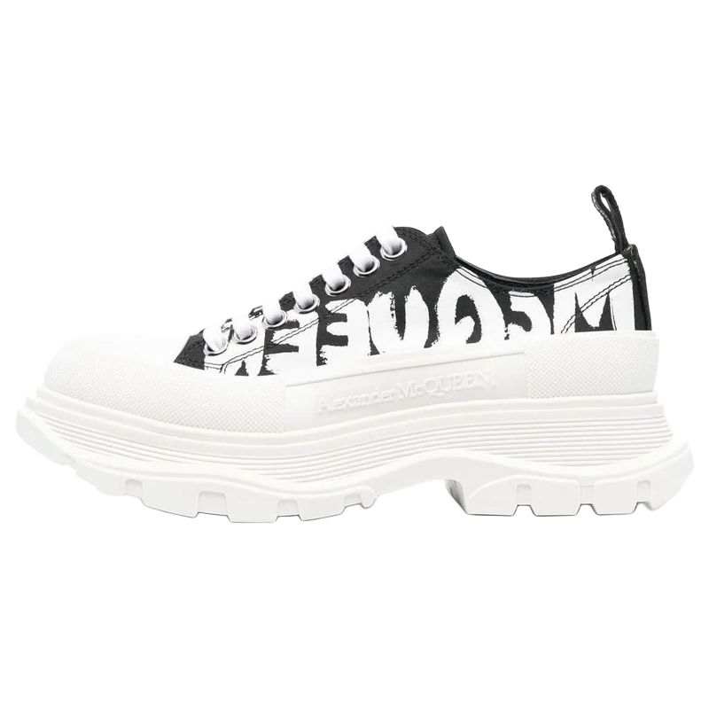 Alexander McQueen Tread Slick Low Lace Up Graffiti Shoes Black White Women's