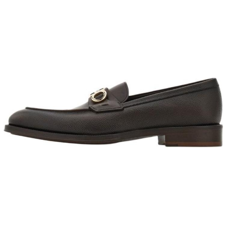 FERRAGAMO Gancini Leather Loafers Men's Dark Brown