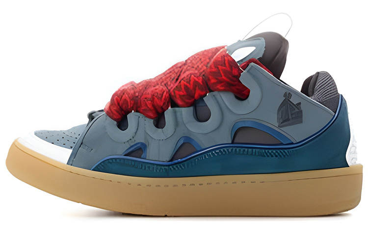Lanvin Curb Leather Low top Stylish Skateboarding Shoes Women's Blue Red