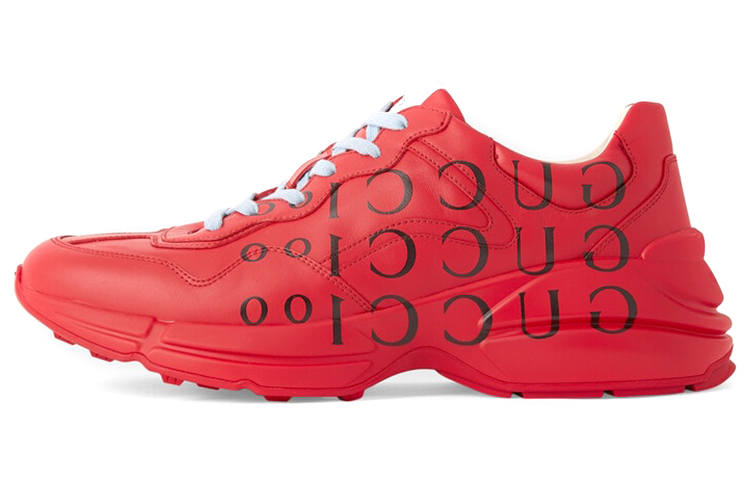 GUCCI Rhyton Textile, Synthetic Leather Low top Chunky Sneakers Men's Red Black