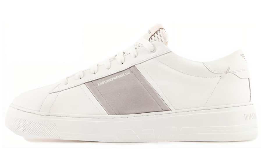 EMPORIO ARMANI Leather Low top Skateboard Shoes Men's White Gray