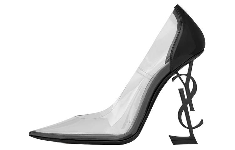 SAINT LAURENT Leather Irregular Heel High Heels 11cm Women's Black