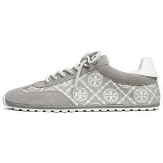 TORY BURCH Fiele T Monogram Cow Split Leather Lightweight Low top Casual Shoes Women's Gray