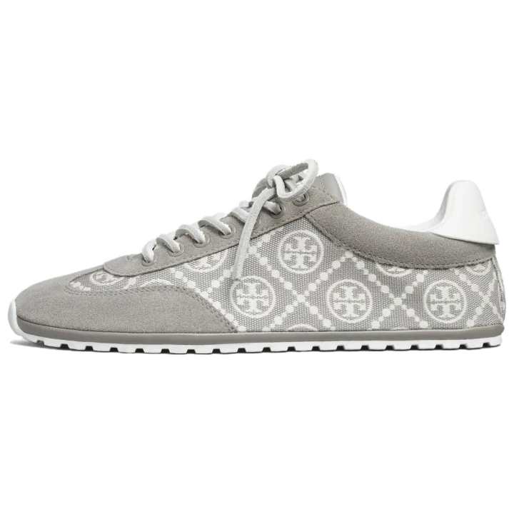 TORY BURCH TORY BURCH Fiele T Monogram Cow Split Leather Lightweight Low top Casual Shoes Women's Gray