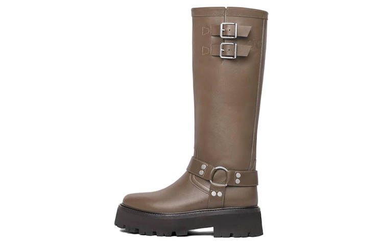 CELINE Bulky Biker Knee high Boots Women's Khaki