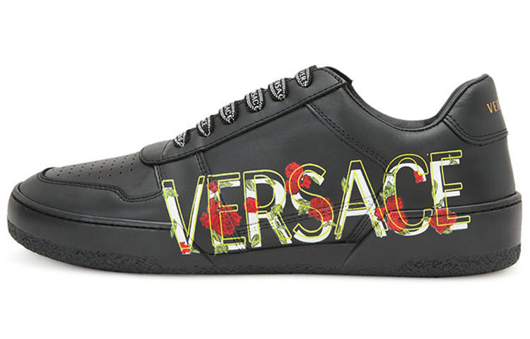 VERSACE Ilus Cow Leather Print Low top Stylish Skateboarding Shoes Men's Black