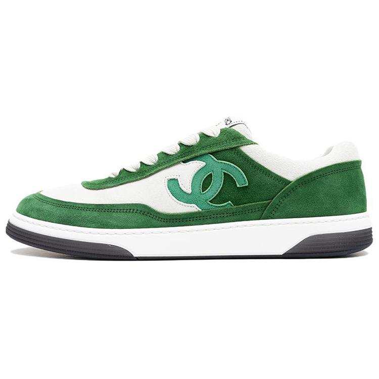 CHANEL 23P Leather Low top Stylish Skateboarding Shoes Men's White Green