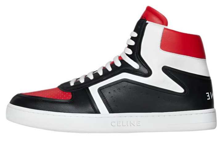 CELINE CELINE Cow Leather High top Stylish Skateboarding Shoes Men's Black White Red