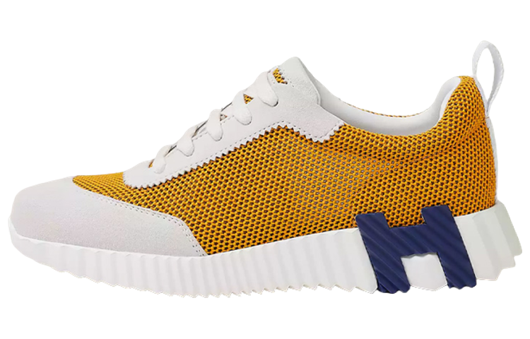 HERMES Bouncing Leather Lace Up Low top Casual Shoes Women's Yellow