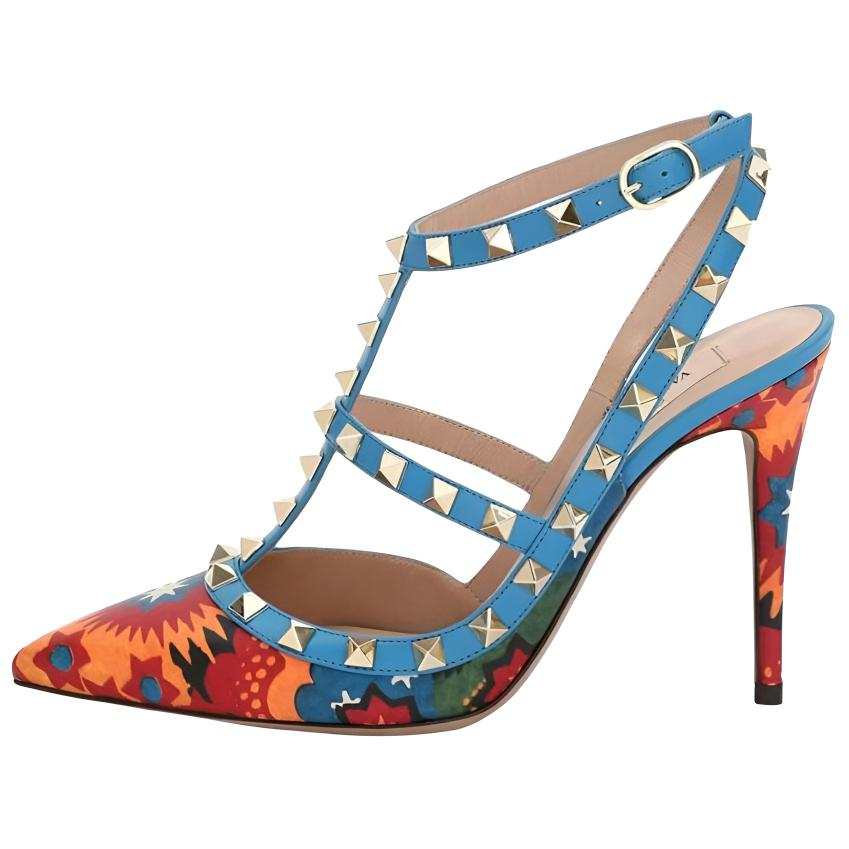Valentino Leather Slim Heel High Heels Women's Multicolor