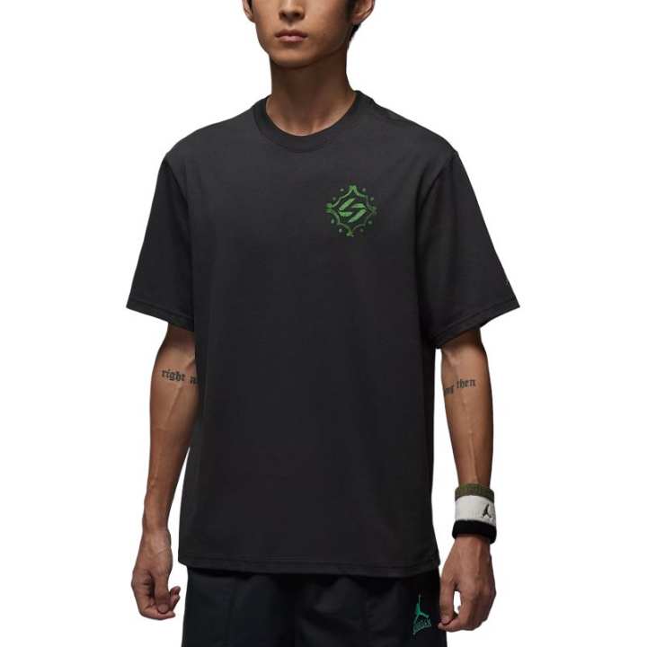 Jordan Jordan T Shirts Men's Coal Black/Roaring Green Crew Neck