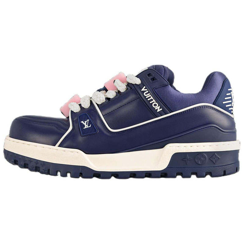 LOUIS VUITTON Trainer Maxi Cow Leather Low top Skateboard Shoes Men's Dark Blue