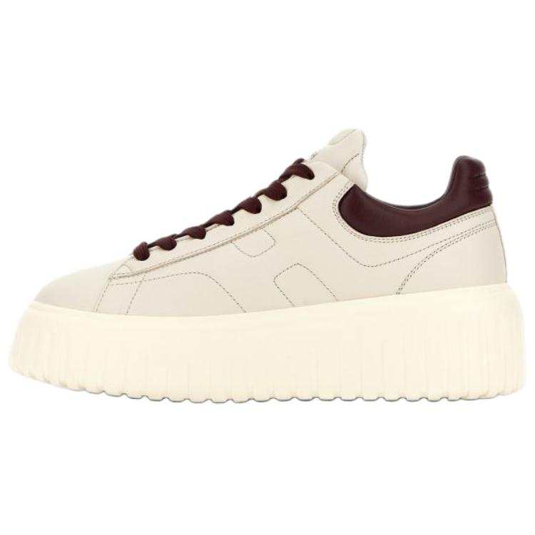 HOGAN H Stripes Sheepskin Low top Casual Shoes Women's Ivory Dark Brown