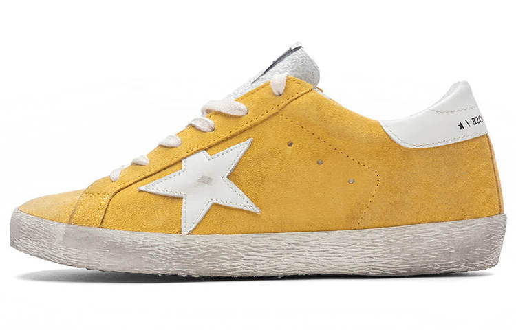 Golden Goose Super Star Leather Lace Up Stylish Skateboarding Shoes Women's Yellow White Distressed