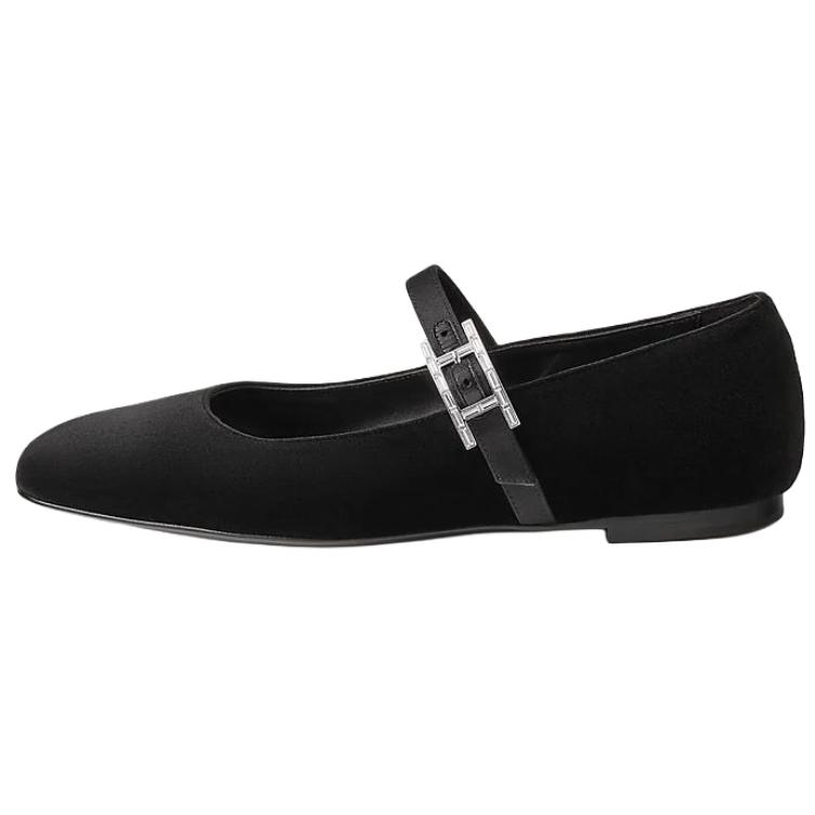 HERMES Jane Flat Mary Jane Shoes Women's Black