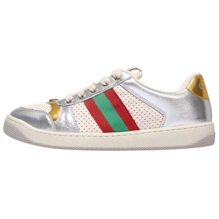 GUCCI Screener Distressed Shoes Leather Low top Skateboard Shoes Women's Silver
