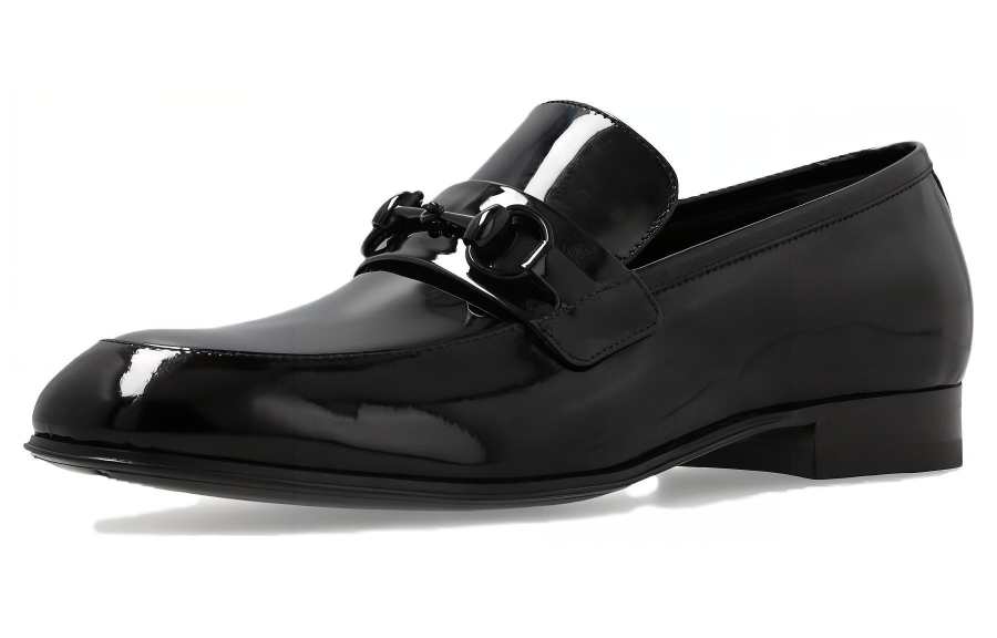 GUCCI Horsebit Patent Leather Casual Shoes Men's Black