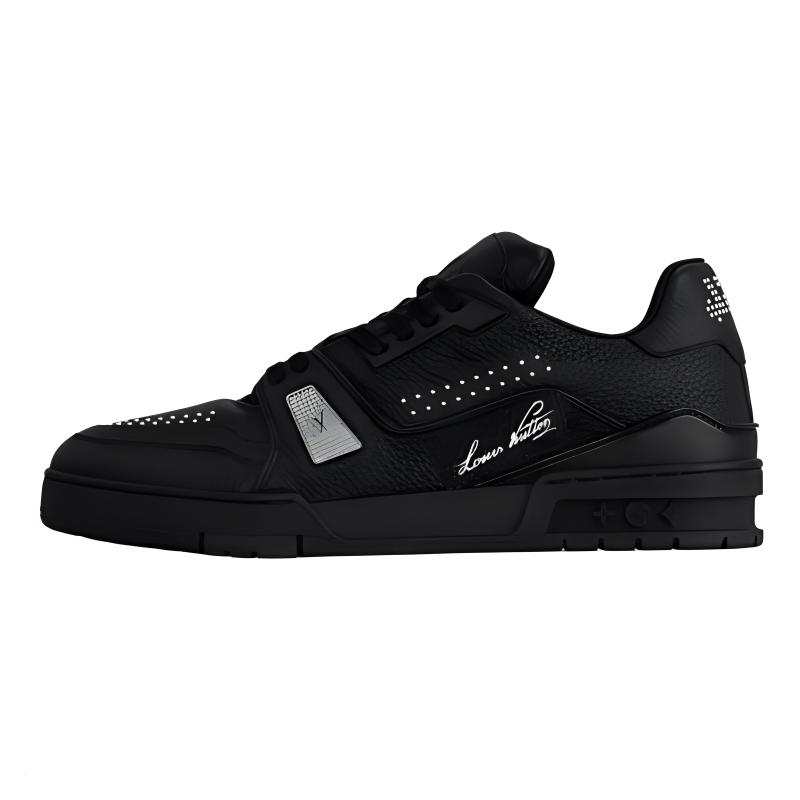 LOUIS VUITTON Trainer 2025 Spring Men's Collection Cow Leather Low top Skateboard Shoes Men's Black