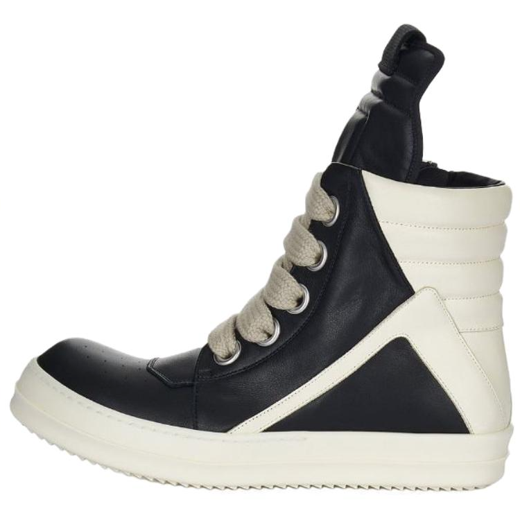RICK OWENS RICK OWENS/RO Geobasket Concordians Jumbolace Geobasket Cow Leather High top Skateboard Shoes 3.5cm Men's Black White