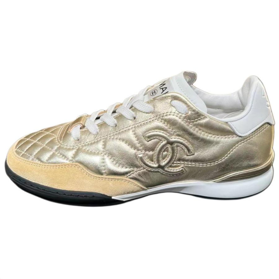 CHANEL Cow Leather Low top Casual Shoes, German Army Trainers Women's Gold