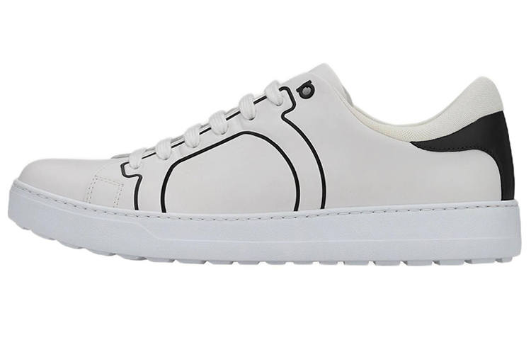 FERRAGAMO Gancini Low top Stylish Skateboarding Shoes Men's White Black