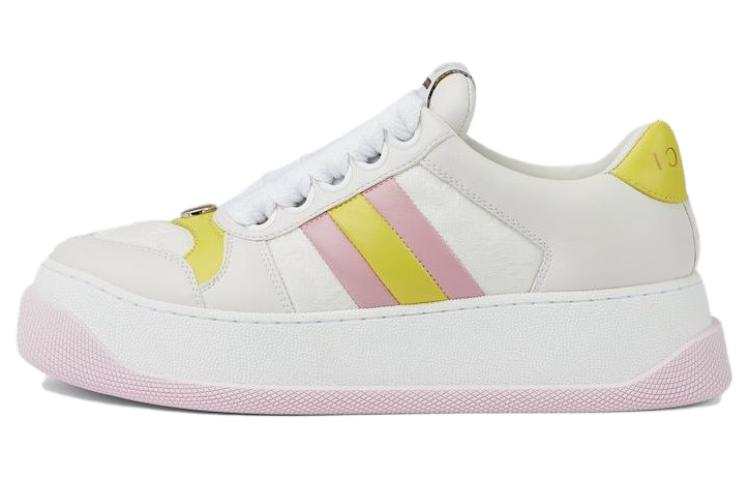 GUCCI Screener Distressed Shoes Leather Comfortable Round Toe Low top Skateboard Shoes Women's Pink