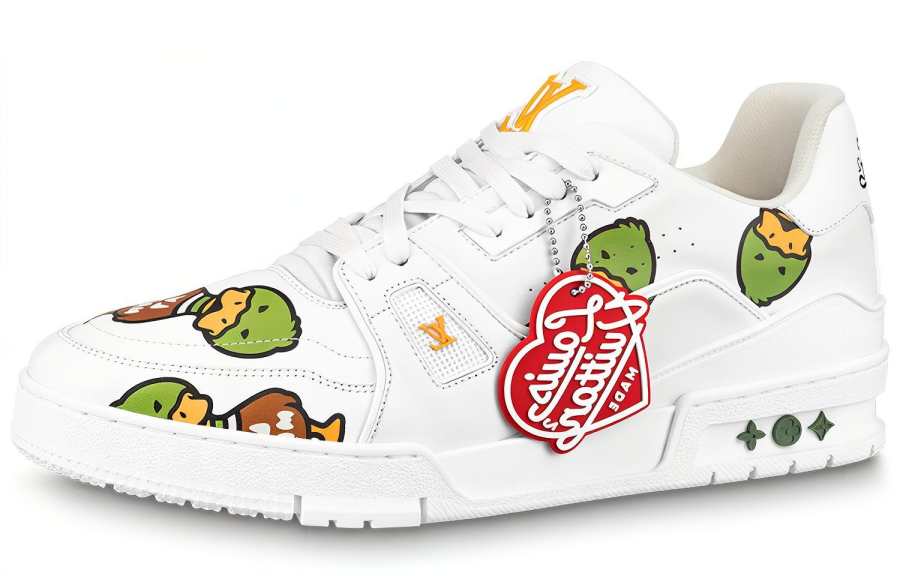 LOUIS VUITTON x Nigo Trainer Collaboration Cow Leather Low top Stylish Skateboarding Shoes Men's White