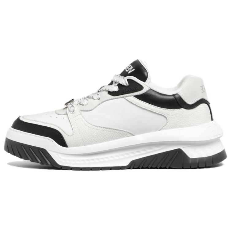 VERSACE Odissea Cow Leather Casual Shoes Men's Black White