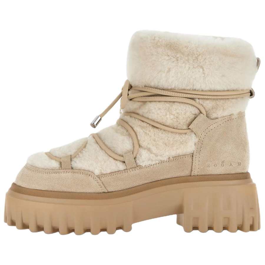 HOGAN H700 Sheepskin Crew Snow Boots Women's Beige