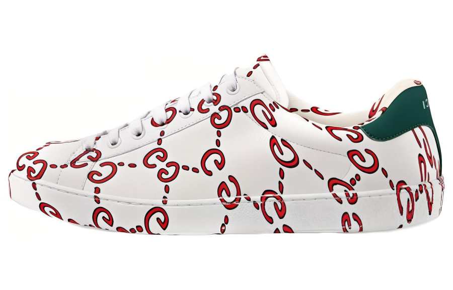 GUCCI ACE Low top Stylish Skateboarding Shoes Men's White Red
