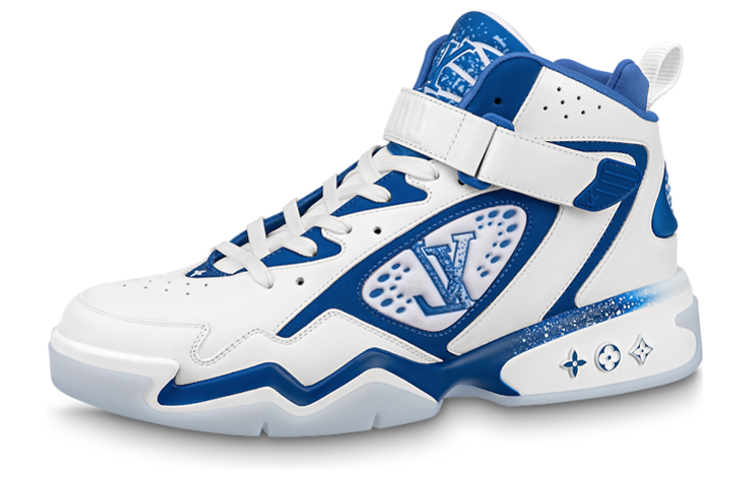 LOUIS VUITTON Trainer 2 Cow Leather Lace Up Mid top Sports Casual Shoes Men's White Blue