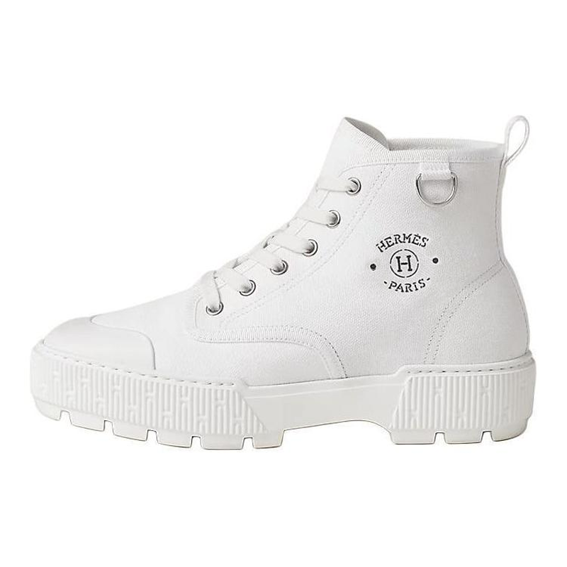 HERMES HERMES Itineraire Canvas Ankle Boots 3.7cm Women's White