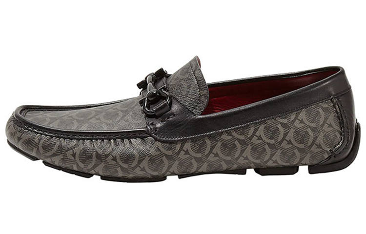 FERRAGAMO Gancini Top Grain Cow Leather Women's Casual Shoes Men's Gray