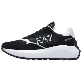EMPORIO ARMANI EA7 Textile, Split Cow Leather Low top Casual Shoes Men's Black