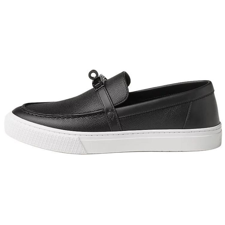 HERMES Game Calfskin Loafers Women's Black