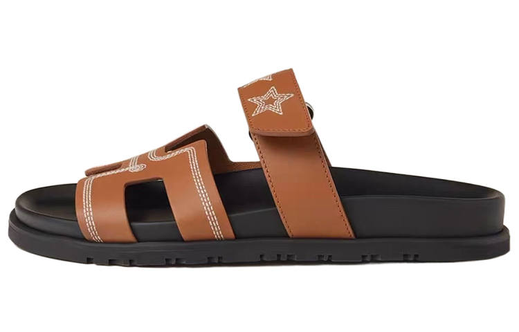 HERMES HERMES Chypre Slide Slippers Women's Brown