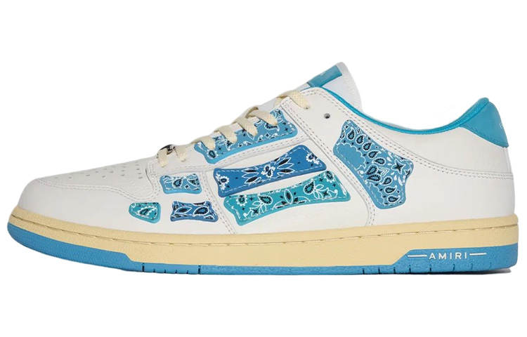 AMIRI Skel Top Low Leather Low top Stylish Skateboarding Shoes Men's White Blue
