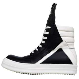 RICK OWENS/RO Geobasket Cow Leather, Leather High top Stylish Skateboarding Shoes Men's Black White 2020 Edition