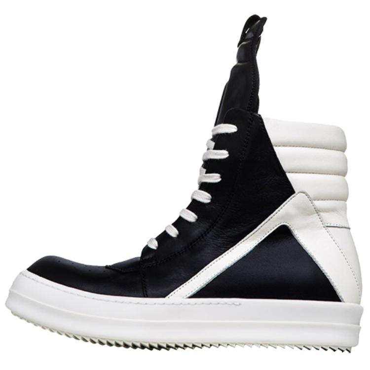 RICK OWENS RICK OWENS/RO Geobasket Cow Leather, Leather High top Stylish Skateboarding Shoes Men's Black White 2020 Edition