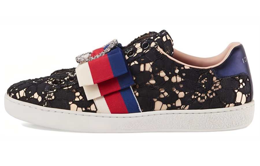 GUCCI ACE Cow Leather Low top Stylish Skateboarding Shoes Women's Black