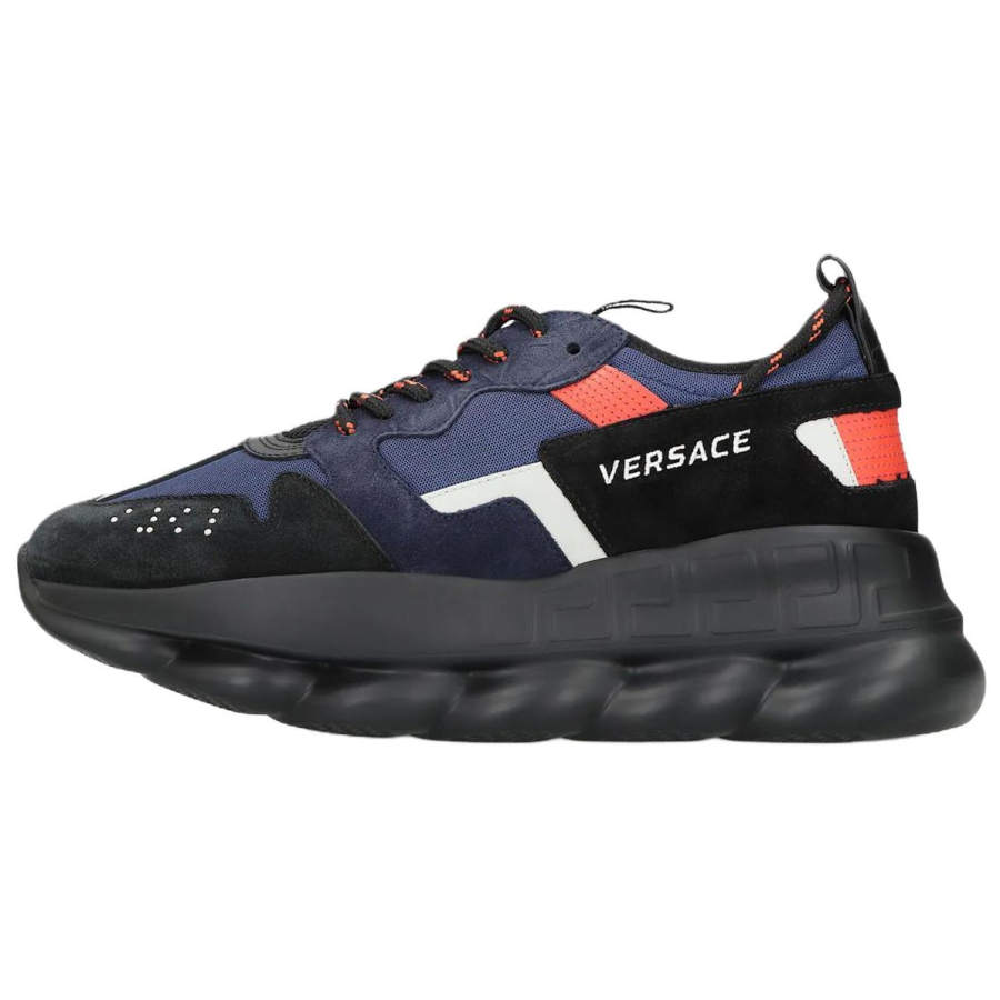 VERSACE Chain Reaction Versace Textile, Leather Low top Casual Shoes Men's Blue